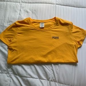 Mustard yellow, PINK t-shirt. SMALL.